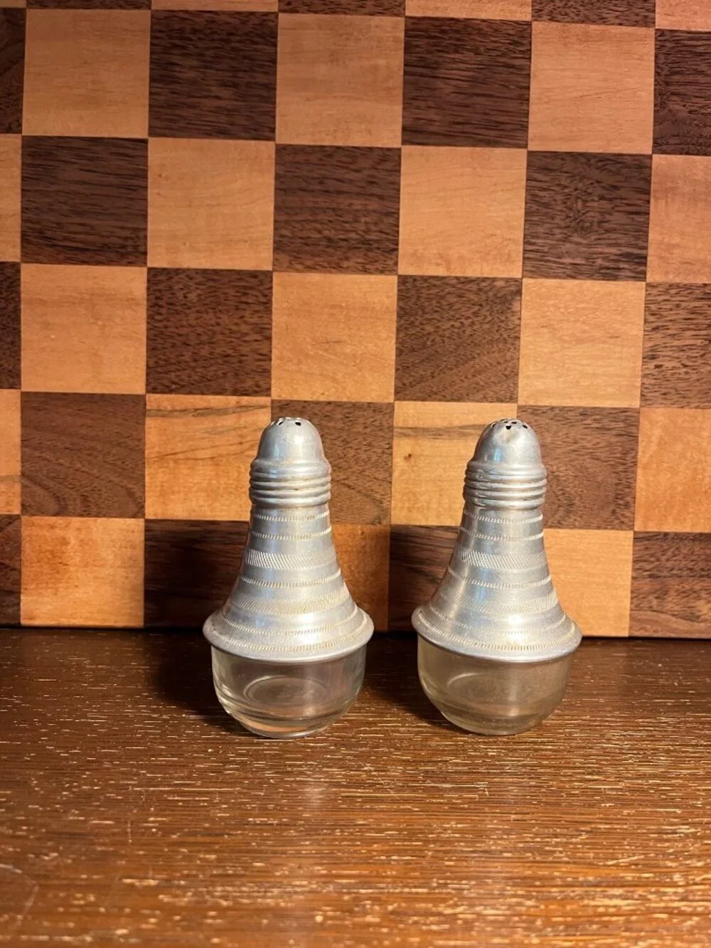 MCM Glass and Aluminum Salt and Pepper Shakers